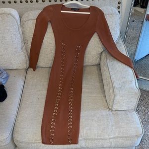 Naked wardrobe brown midi dress